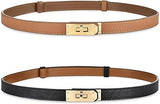 Women's Skinny Leather Belt – Golden Turn-Lock Buckle