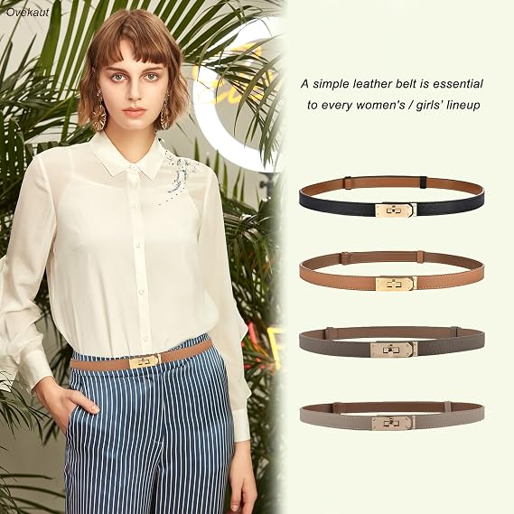 Women's Skinny Leather Belt – Twist Lock Buckle