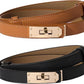 Women's Skinny Leather Belt – Twist Lock Buckle