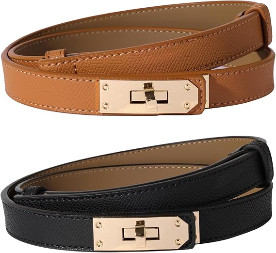 Women's Skinny Leather Belt – Twist Lock Buckle