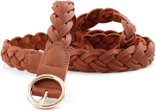 Women's Skinny Woven PU Leather Belt – Navy