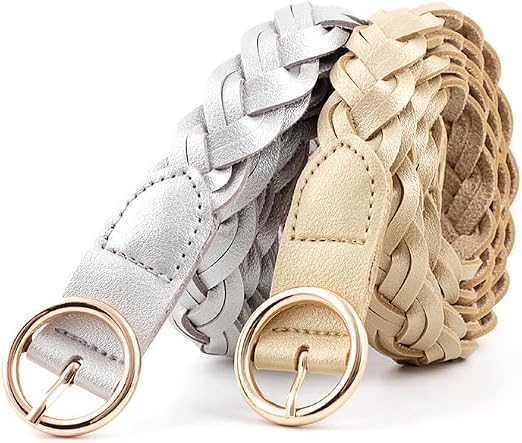 Women's Skinny Woven PU Leather Belt – Navy