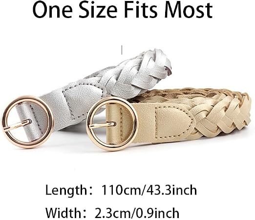 Women's Skinny Woven PU Leather Belt – Navy