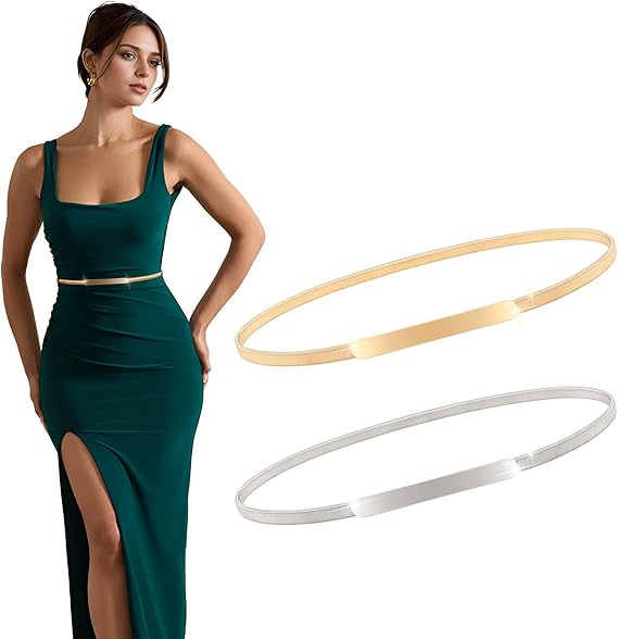 Women's Stretchy Metal Chain Waist Belt 2-Pack
