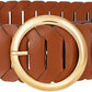 Women's Wide Braided Belt - Vintage Round Gold Buckle