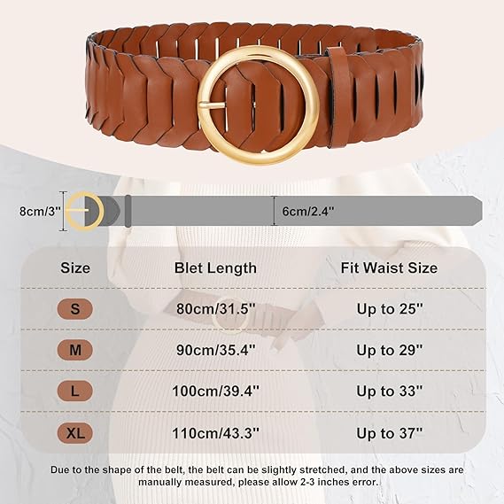 Women's Wide Braided Belt - Vintage Round Gold Buckle