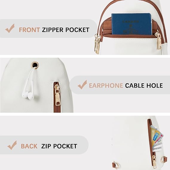 Women's Leather Sling Bag Crossbody Chest Bag - Beige
