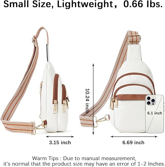 Women's Leather Sling Bag Crossbody Chest Bag - Beige