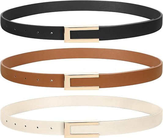 Women's Skinny Leather Belt 3-Pack – Alloy Buckle