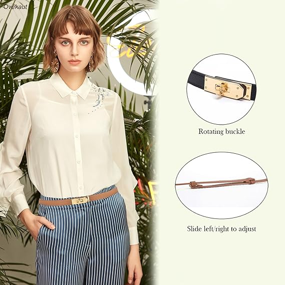 Women's Skinny Leather Belt – Twist Lock Buckle