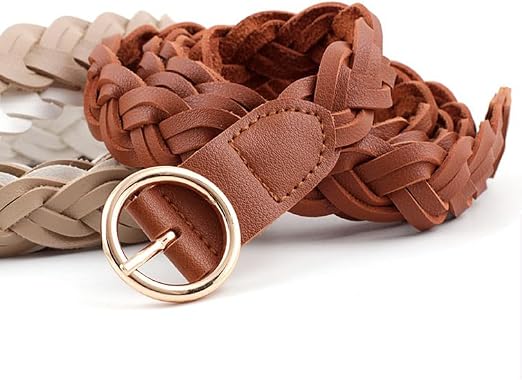 Women's Skinny Woven PU Leather Belt – Navy