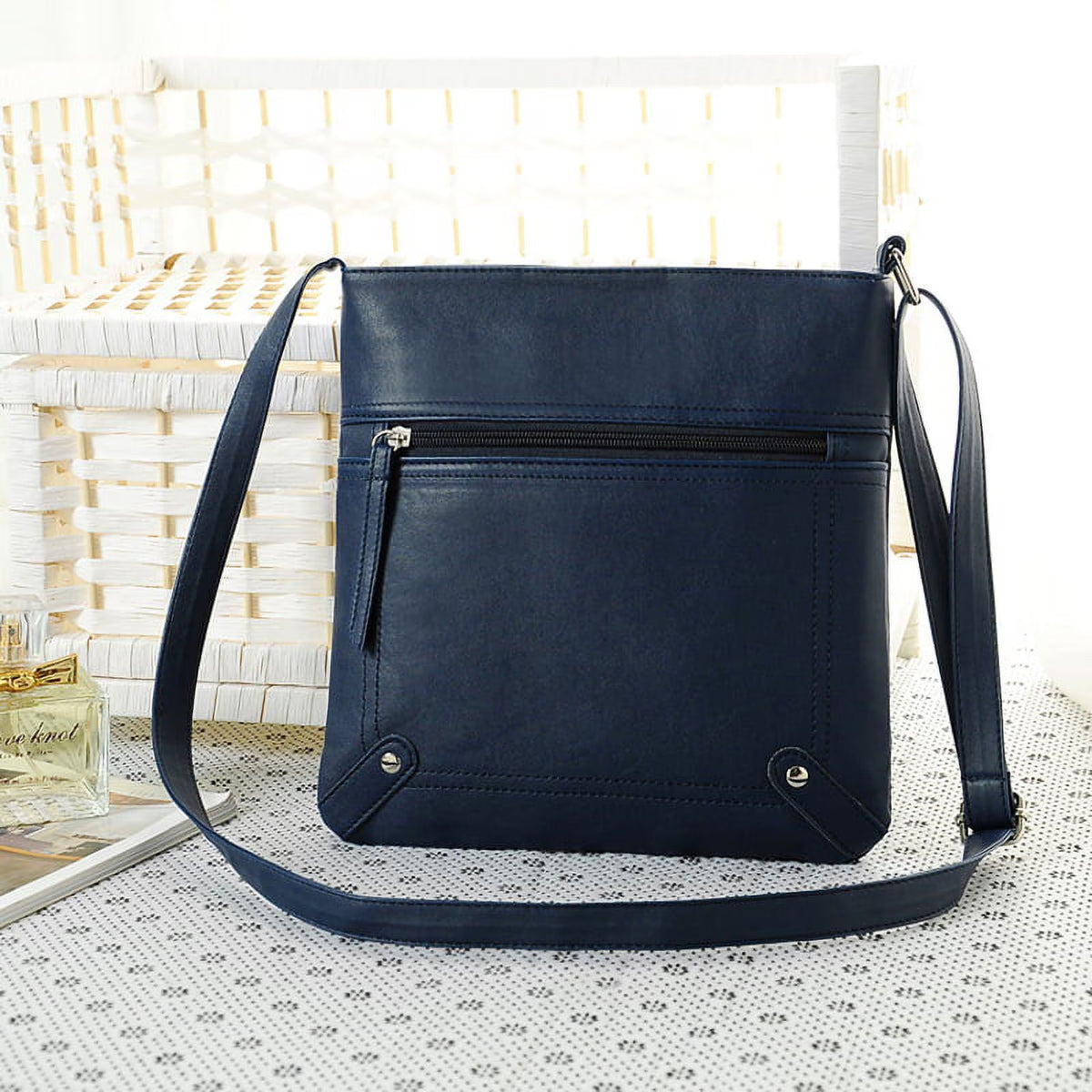Women's Blue PU Leather Satchel Crossbody Messenger Bag