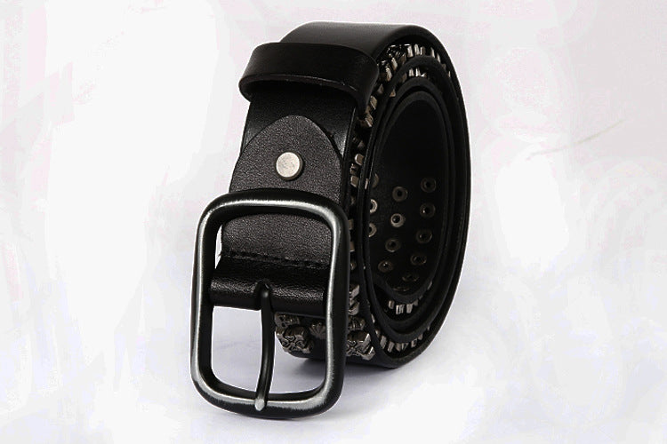 Punk Skull Rivet Cowhide Belt for Men