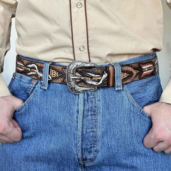 Men's Hand-Tooled Floral Western Belt – Full Grain Leather