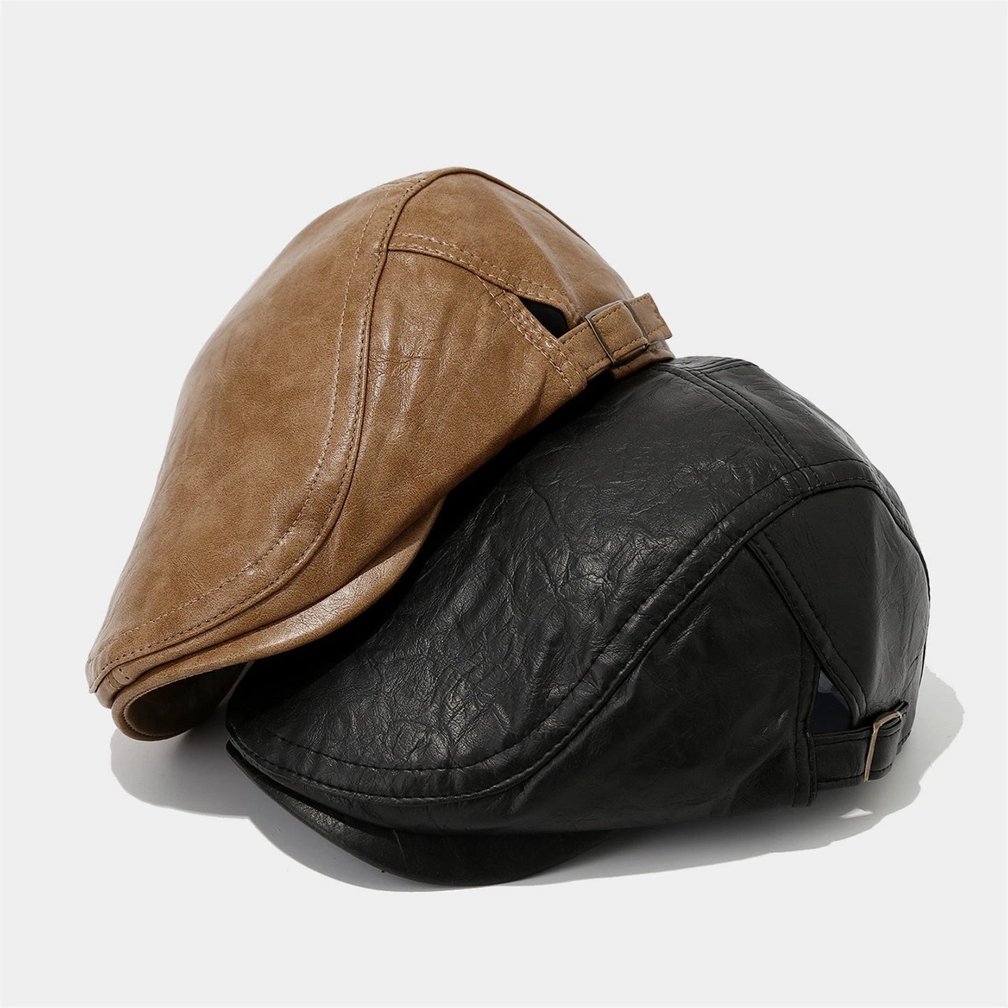 Adjustable PU Leather Newsboy Beret Cap