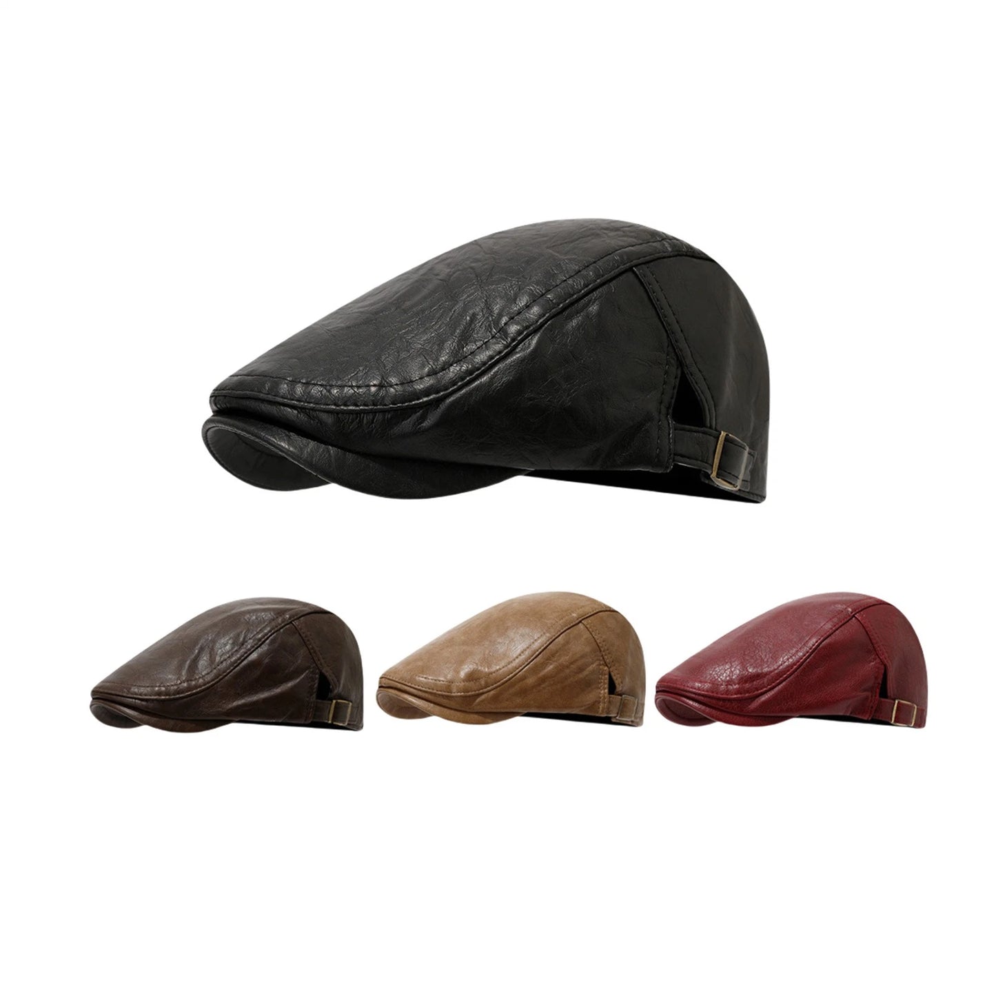 Adjustable PU Leather Newsboy Beret Cap