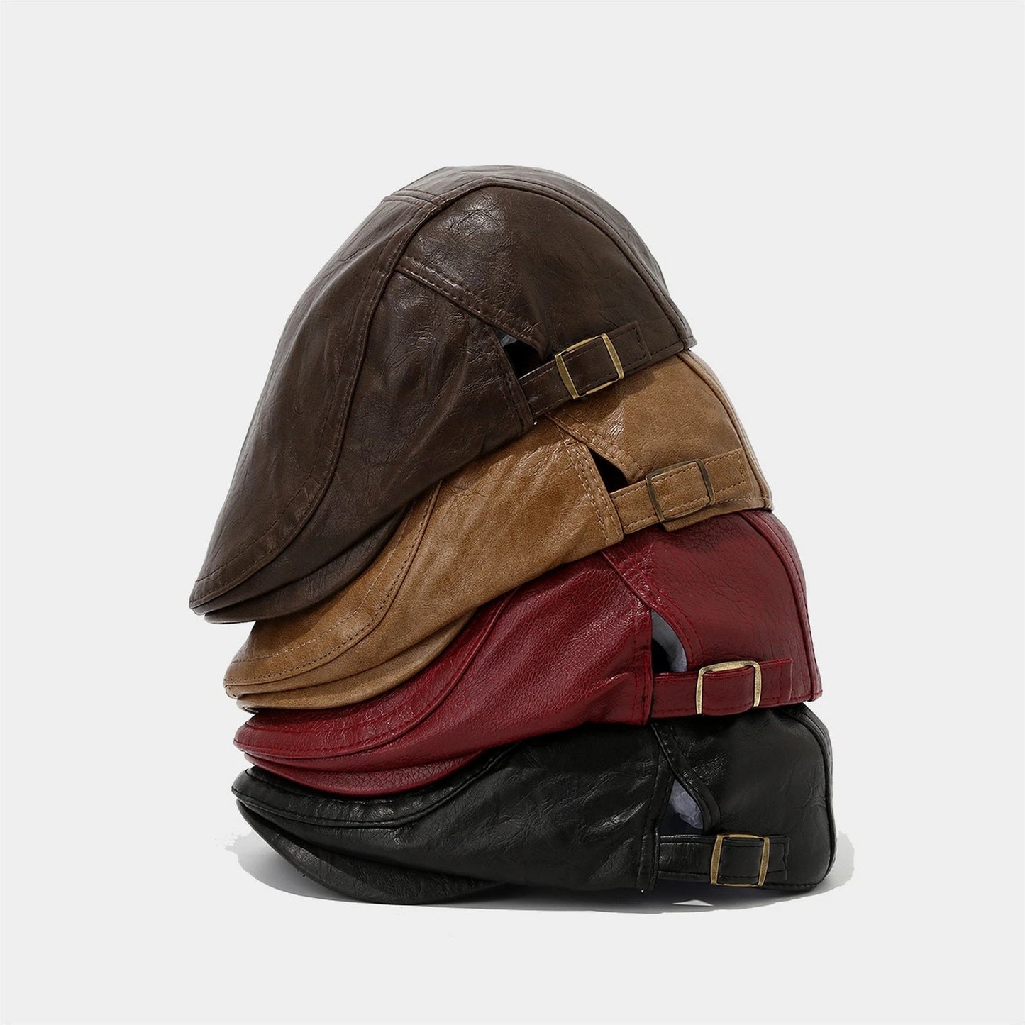 Adjustable PU Leather Newsboy Beret Cap