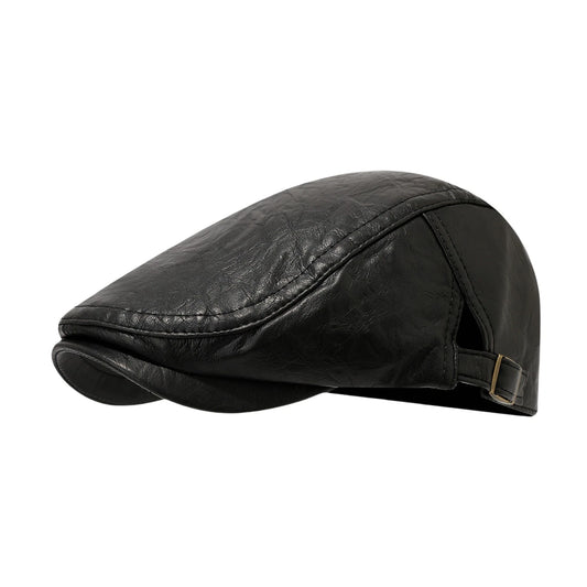 Adjustable PU Leather Newsboy Beret Cap