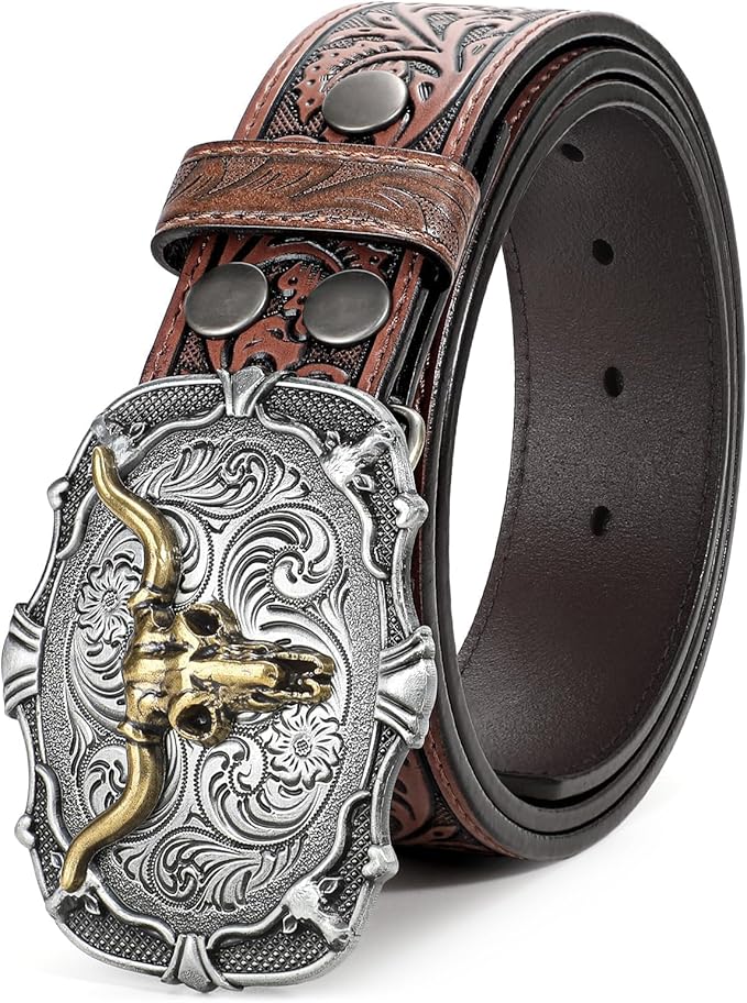 Western Leather Belt for Men – Removable Alloy Buckle