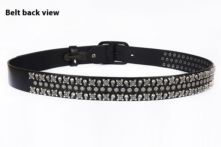 Punk Skull Rivet Cowhide Belt for Men