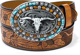 Women's Western Leather Belt – Turquoise Oval Buckle