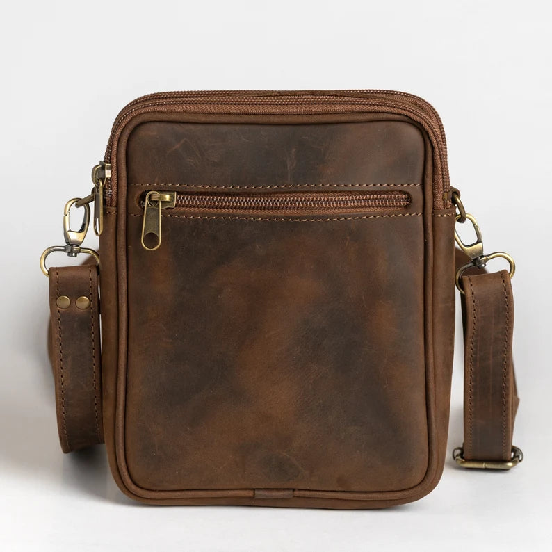 Men's Full Grain Leather Messenger Crossbody Bag