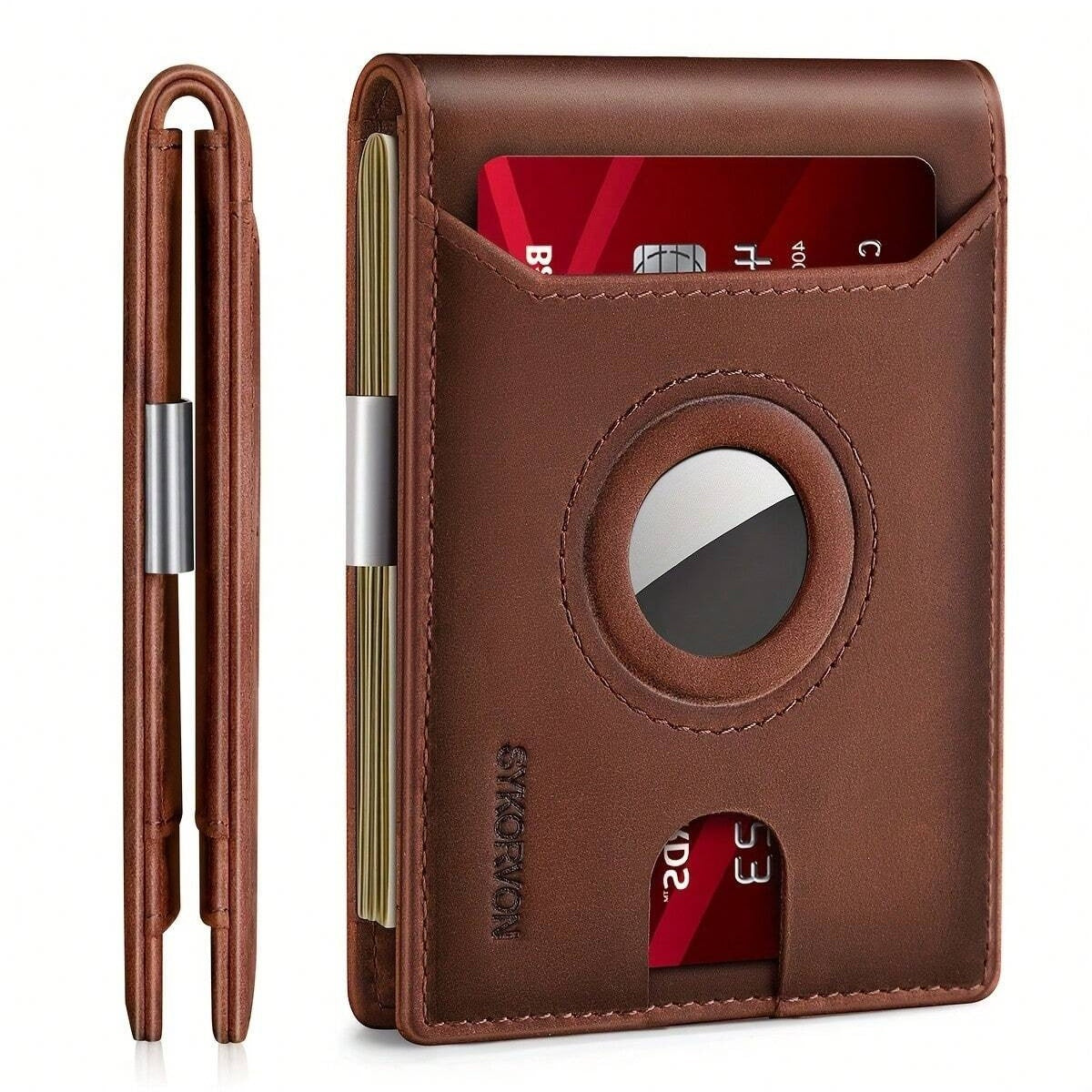 Men’s Airtag Wallet – Genuine Leather Bifold Slim Wallet with RFID Blocking & Money Clip