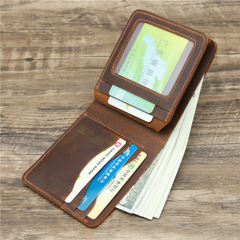 Men’s Genuine Leather Card Holder Wallet – Classic Bifold in Dark & Reddish Brown