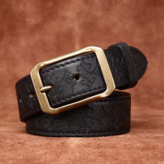 Carved Double-Sided Cowhide Leather Belt
