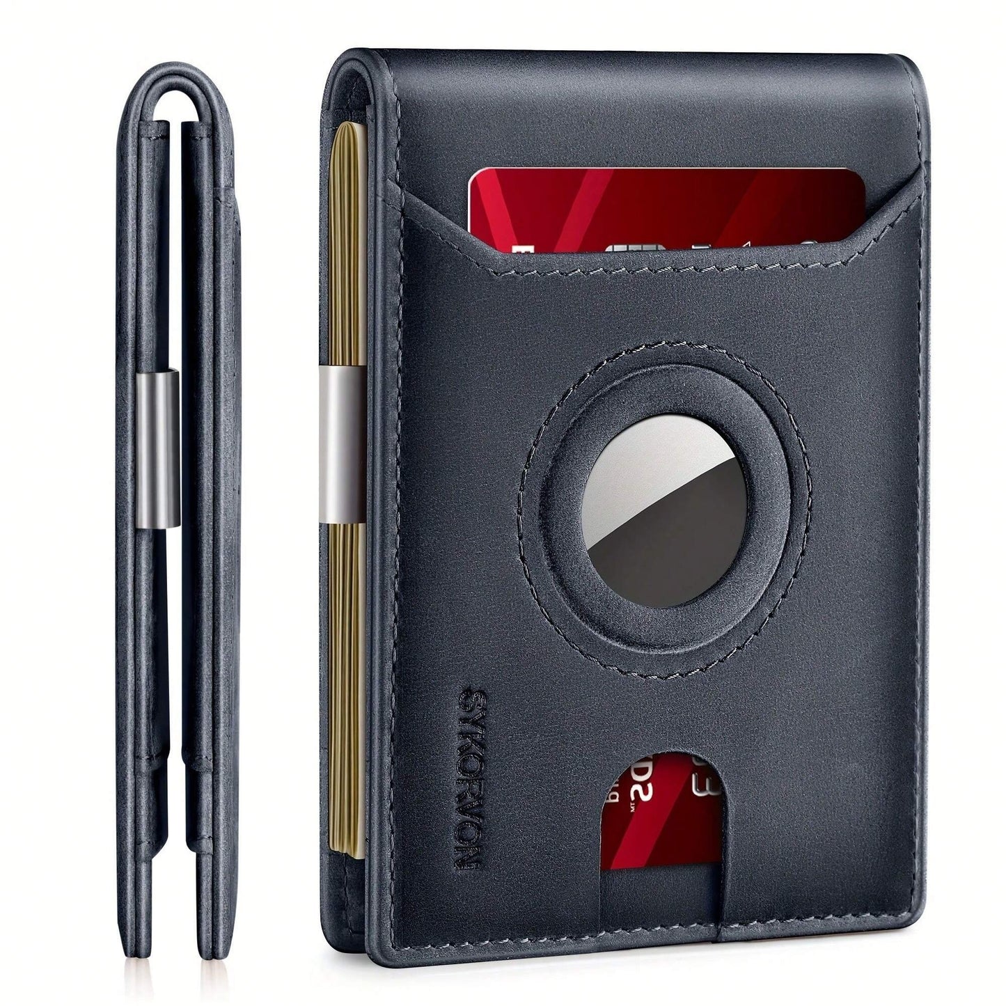 Men’s Airtag Wallet – Genuine Leather Bifold Slim Wallet with RFID Blocking & Money Clip