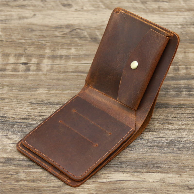 Men’s Genuine Leather Card Holder Wallet – Classic Bifold in Dark & Reddish Brown