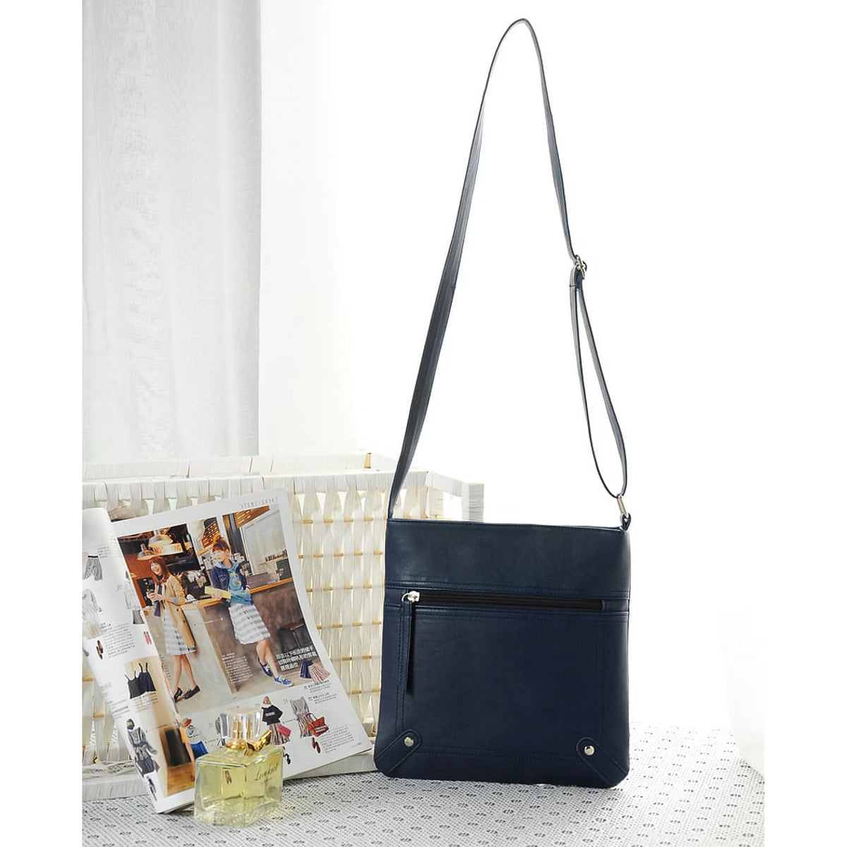 Women's Blue PU Leather Satchel Crossbody Messenger Bag