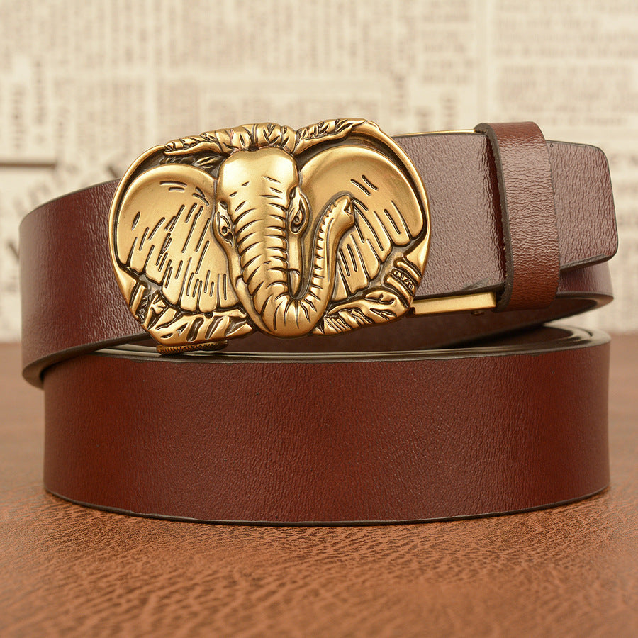 Western Cowhide Leather Belt - Elephant Buckle Statement