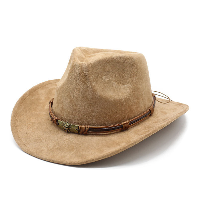 Suede Curling Western Cowboy Hat Ethnic Style Top Hat