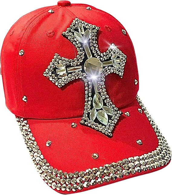 Women's Bedazzled Cross Rhinestone Cap - Bling Christian Hat