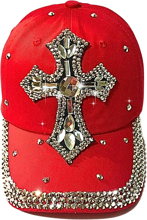 Women's Bedazzled Cross Rhinestone Cap - Bling Christian Hat