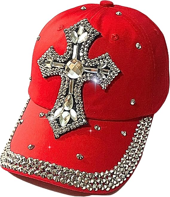 Women's Bedazzled Cross Rhinestone Cap - Bling Christian Hat