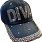 Women's Bedazzled Distressed Denim Baseball Cap