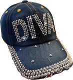 Women's Bedazzled Distressed Denim Baseball Cap