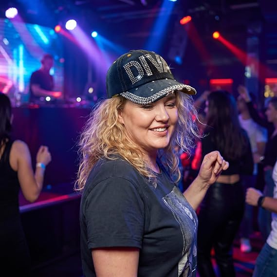 Women's Bedazzled Distressed Denim Baseball Cap