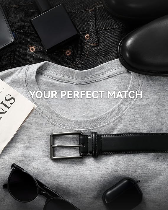 Men's Everyday Leather Belt – Durable Black Dress Belt
