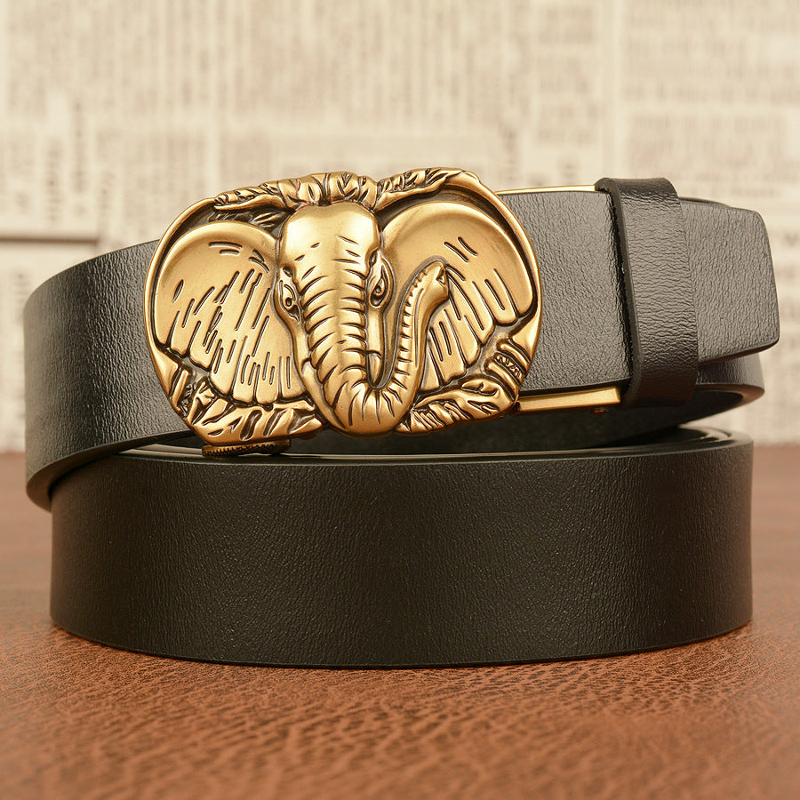 Western Cowhide Leather Belt - Elephant Buckle Statement