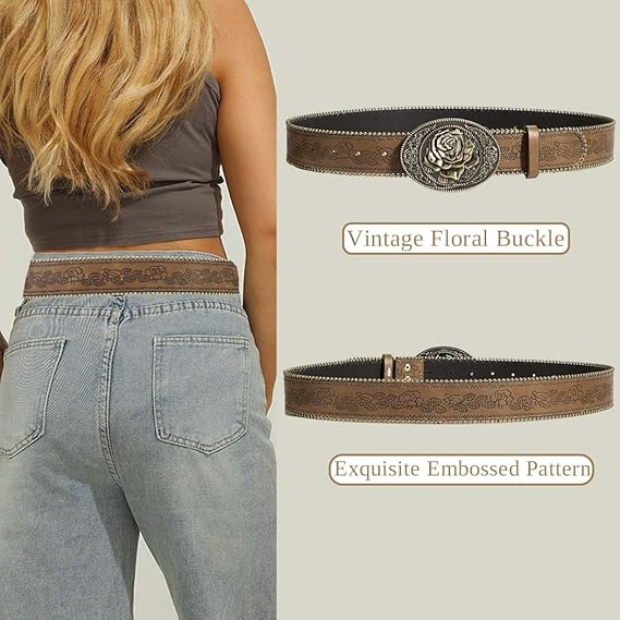 Women's Western Belt – Heart Embossed Buckle
