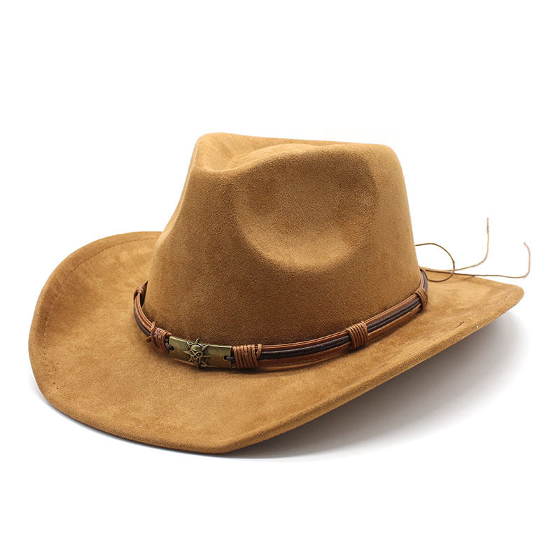 Suede Curling Western Cowboy Hat Ethnic Style Top Hat