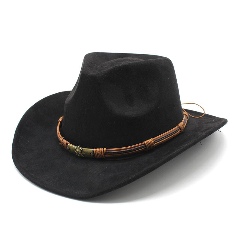 Suede Curling Western Cowboy Hat Ethnic Style Top Hat