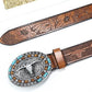 Women's Western Leather Belt – Turquoise Oval Buckle
