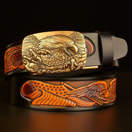 Western Men’s Eagle Head Automatic Buckle Leather Belt