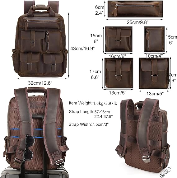 Men's Crazy Horse Leather Anti-Theft Daypack – 15.6