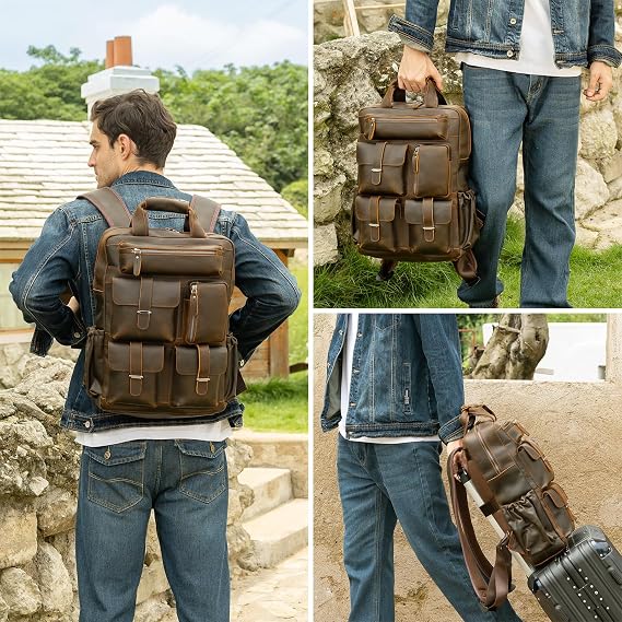 Men's Crazy Horse Leather Anti-Theft Daypack – 15.6