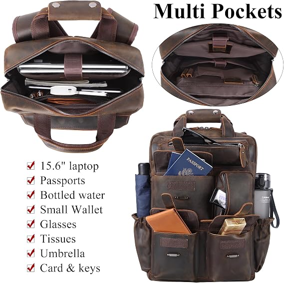 Men's Crazy Horse Leather Anti-Theft Daypack – 15.6